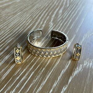 Silver and gold tone bracelet and earrings set